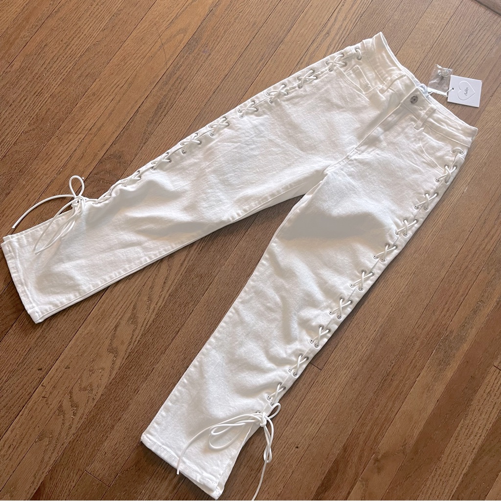 Adika White Denim Slit Sides With Tie Accent Stretch Size Xs